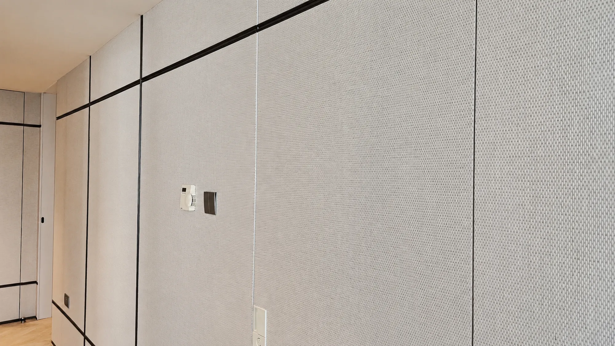 Corridor, fabric wall panels — apartment interior in Dubai by Soltis Interiors