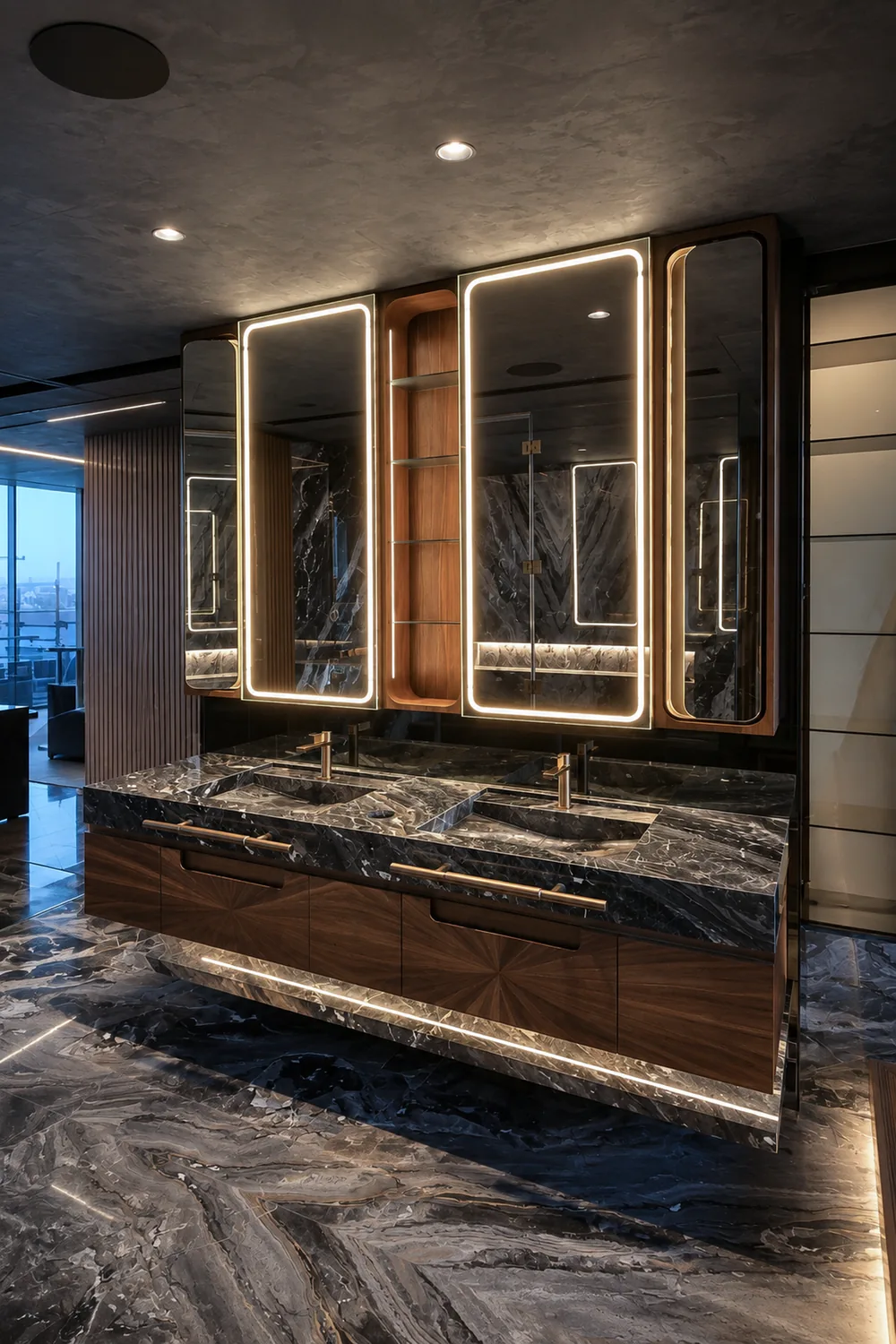 Finished master-bath vanity, as built by Soltis Interiors
