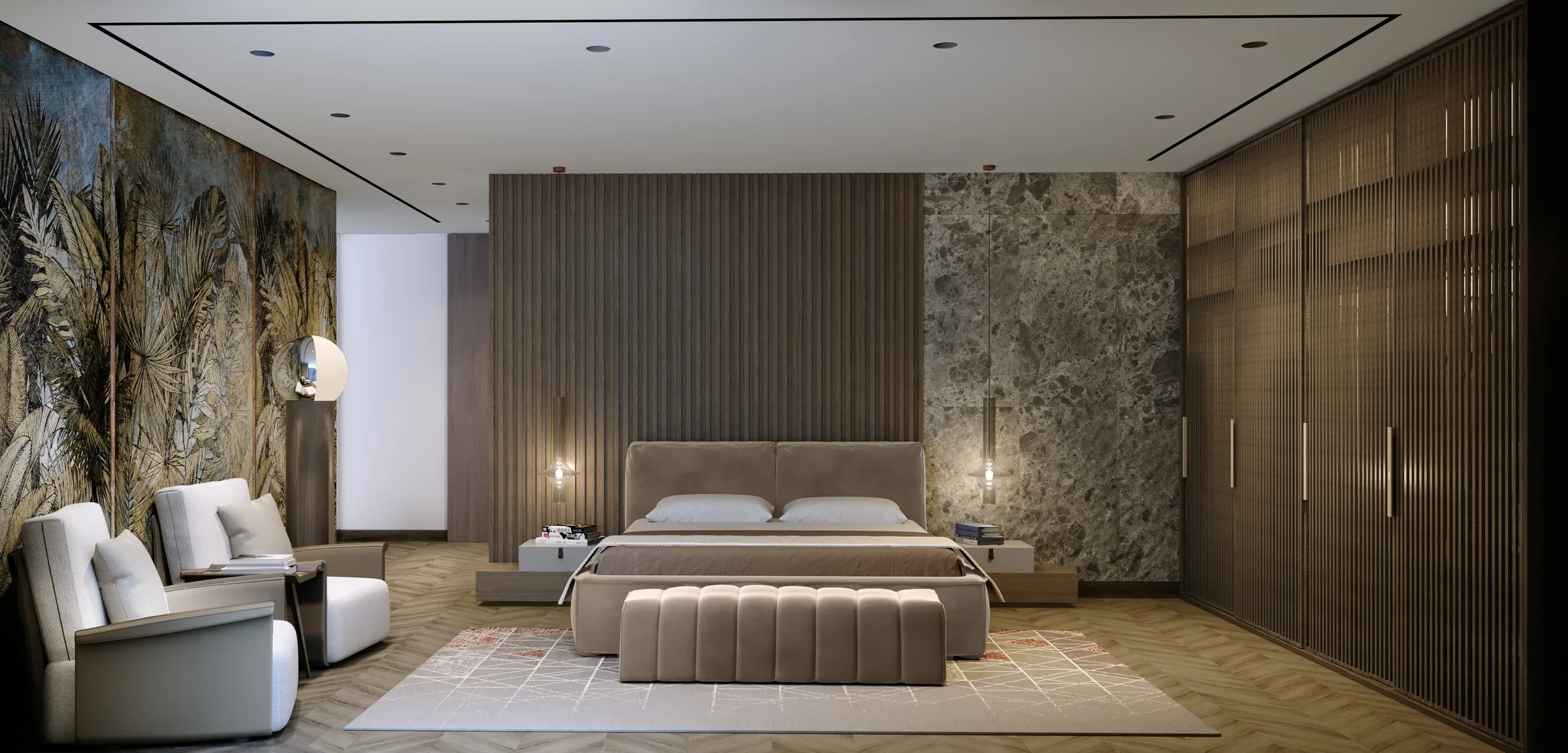 Luxury villa master bedroom in Dubai designed and built by Soltis Interiors